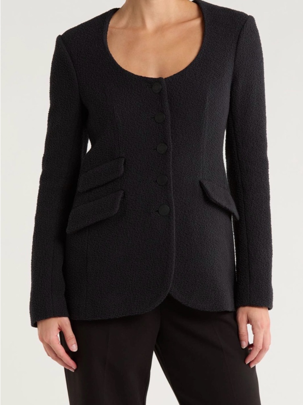 rag & bone Black Textured Scoop-Neck Blazer with Flap Pockets 4